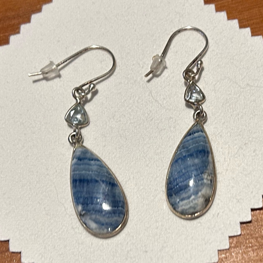 Kyanite and Aquamarine Teardrop Earrings .925